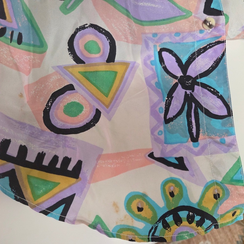 Vintage 80s Jane Ashley 100% Silk Abstract Blouse Shoulder Pads Size M - Picture 5 of 5